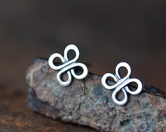 Tiny Celtic Knot Earrings, 7mm Handmade Sterling Silver Studs, four leaf clover, small everyday 925 silver earrings for man, woman