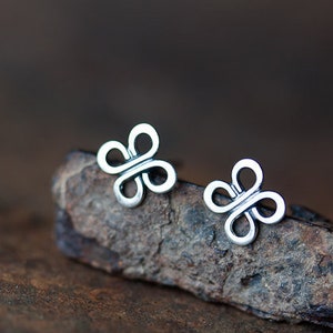 Tiny Celtic Knot Earrings, 7mm Handmade Sterling Silver Studs, four leaf clover, small everyday 925 silver earrings for man, woman image 1