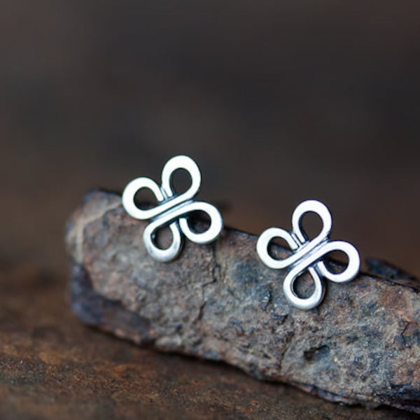 Tiny Celtic Knot Earrings, 7mm Handmade Sterling Silver Studs, four leaf clover, small everyday 925 silver earrings for man, woman