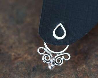 Handcrafted silver ear jacket earring SET, front back earring, sterling silver butterfly earring with mini raindrops