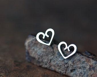 Tiny Heart Stud Earrings, 925 sterling silver heart earrings, small heart earrings, romantic valentine gift for her