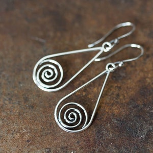 Silver Drop Earrings, 925 sterling silver earrings, metal Celtic spirals in teardrop dangle, Celtic earrings, simple everyday earrings image 1