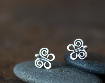 Tiny Butterfly Stud Earrings, 9mm small butterfly earrings, unique handmade artisan earrings, 925 sterling silver cute insect earrings