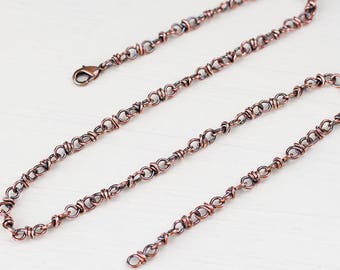 Handcrafted Copper Chain Necklace, oxidized copper necklace for man or woman, lobster clasp, artisan jewelry, chain for pendant