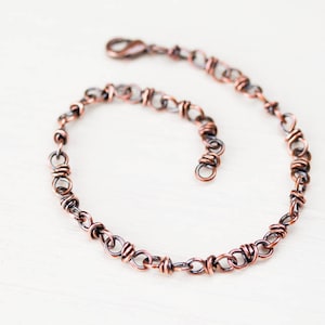 Pure Copper Chain Bracelet for man or woman, handcrafted solid copper links chain, wire wrapped artisan copper jewelry