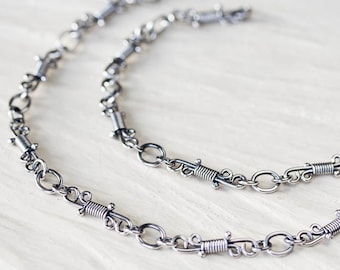 Collana artigianale in argento sterling fatta a mano, piccole maglie avvolte, collana a strati unica, gioielli in argento