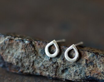 Teeny Tiny Droplet Stud Earrings, Dainty sterling silver teardrop earrings, petite open drop outline, simple modern studs