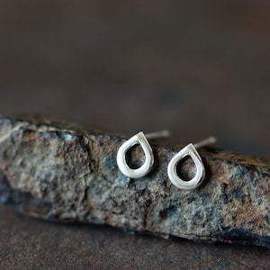 Teeny Tiny Droplet Stud Earrings, Dainty sterling silver teardrop earrings, petite open drop outline, simple modern studs