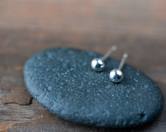 3mm Sterling Silver Ball Stud Earrings, Very Tiny studs, silver dot earrings, simple metal dots, everyday studs for man, woman