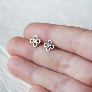 Tiny Celtic Knot Earrings, 7mm Handmade Sterling Silver Studs, four leaf clover, small everyday 925 silver earrings for man, woman image 3