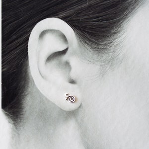 Dainty Spiral Paisley Stud Earrings, Miniature Swirl Ornament, elegant feminine sterling silver stud earrings for everyday image 3