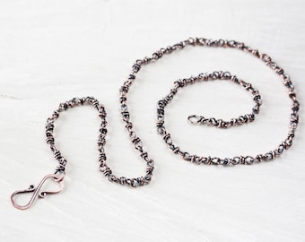 Unique Solid Copper Chain Necklace, handcrafted oxidized copper necklace, infinity clasp, artisan jewelry, chain for pendant