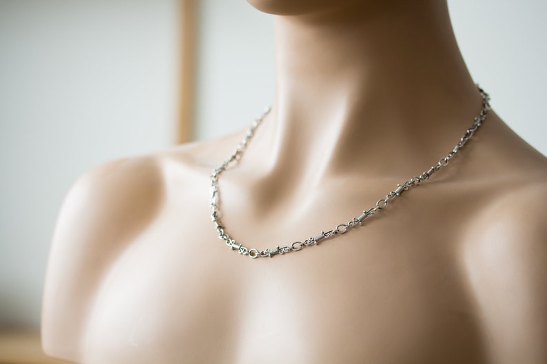 unique layering necklace silversmith jewelry Artisan handmade sterling silver chain necklace Small wrapped links