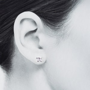 Tiny Handcrafted Greek Letter Pi Stud Earrings, 5mm Sterling Silver π Symbol Studs, Science Geek Gift, Unisex Math Jewelry image 2