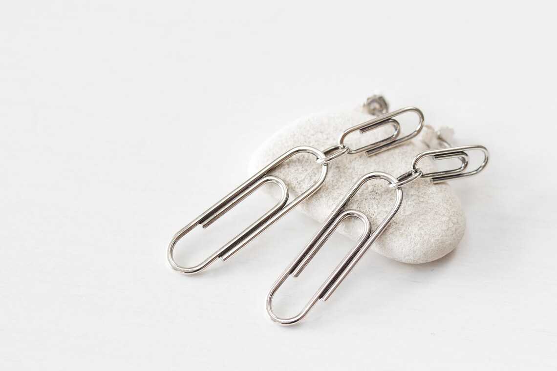 Double Paperclip Earrings Handcrafted 925 Sterling Silver Etsy