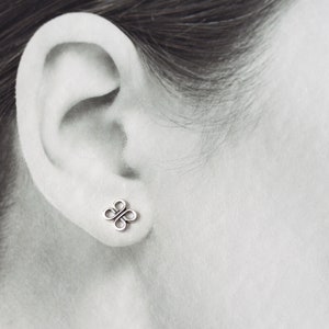 Tiny Celtic Knot Earrings, 7mm Handmade Sterling Silver Studs, four leaf clover, small everyday 925 silver earrings for man, woman image 2