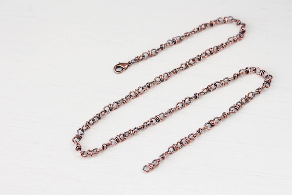 Handcrafted Copper Chain Necklace, Oxidized Copper Necklace for
