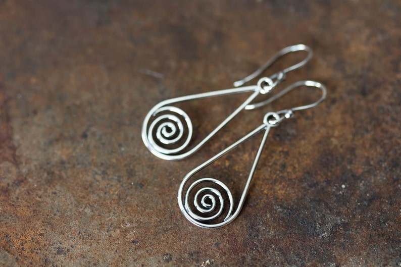 Silver Drop Earrings, 925 sterling silver earrings, metal Celtic spirals in teardrop dangle, Celtic earrings, simple everyday earrings image 1