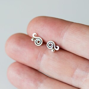 Dainty Spiral Paisley Stud Earrings, Miniature Swirl Ornament, elegant feminine sterling silver stud earrings for everyday image 7