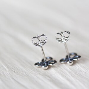 Small handmade sterling silver stud earrings, Little silver angel earrings, Tiny clover silver wire knot earrings , oxidized metal studs image 5