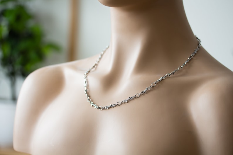 unique layering necklace silversmith jewelry Artisan handmade sterling silver chain necklace Small wrapped links