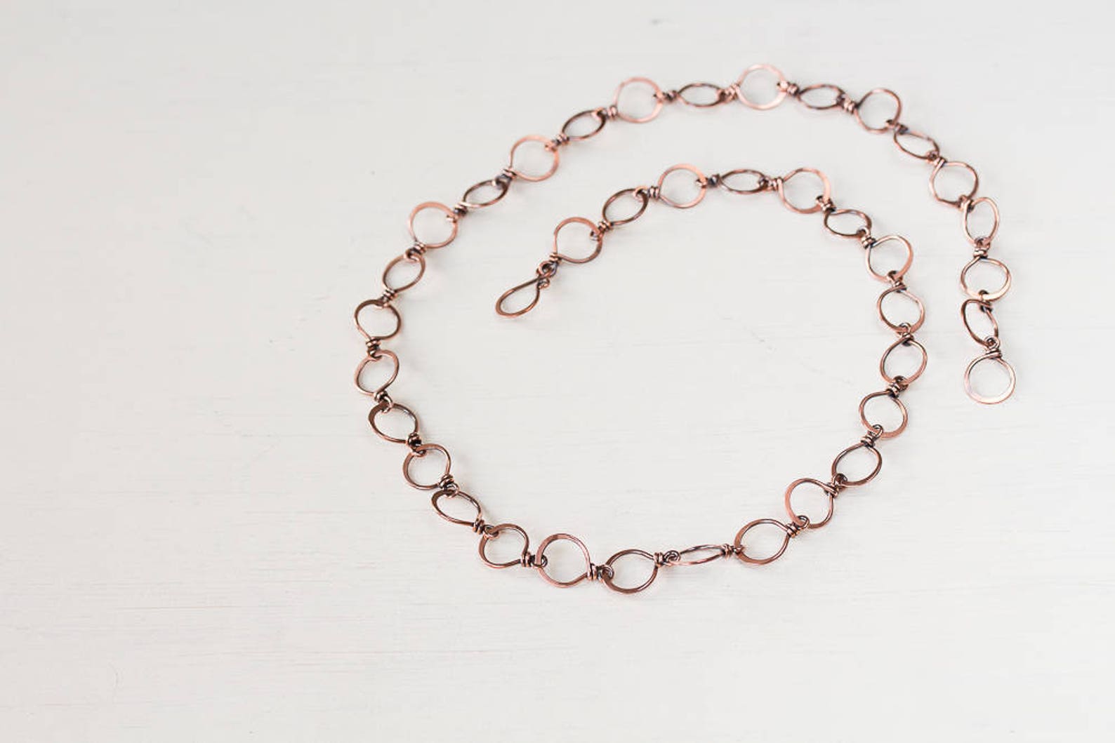 Large Hammered Copper Links Chain Necklace Wire Wrapped Etsy
