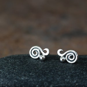 Dainty Spiral Paisley Stud Earrings, Miniature Swirl Ornament, elegant feminine sterling silver stud earrings for everyday image 6