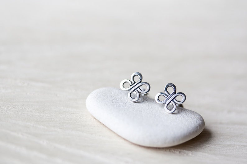 Tiny Celtic Knot Earrings, 7mm Handmade Sterling Silver Studs, four leaf clover, small everyday 925 silver earrings for man, woman image 6