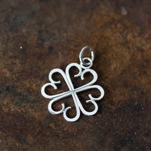 Dainty Four Leaf Clover Pendant, Small Handcrafted Lucky Shamrock, Sterling silver, Good Luck Charm, Artisan Handmade pendant only