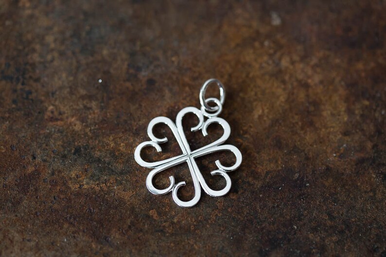 Dainty Four Leaf Clover Pendant, Small Handcrafted Lucky Shamrock, Sterling silver, Good Luck Charm, Artisan Handmade pendant only