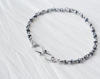 Pulsera de cadena de plata esterlina única, pulsera de infinito de plata, cadena de plata hecha a mano, joyería artesanal, pulsera de la amistad, minimalista