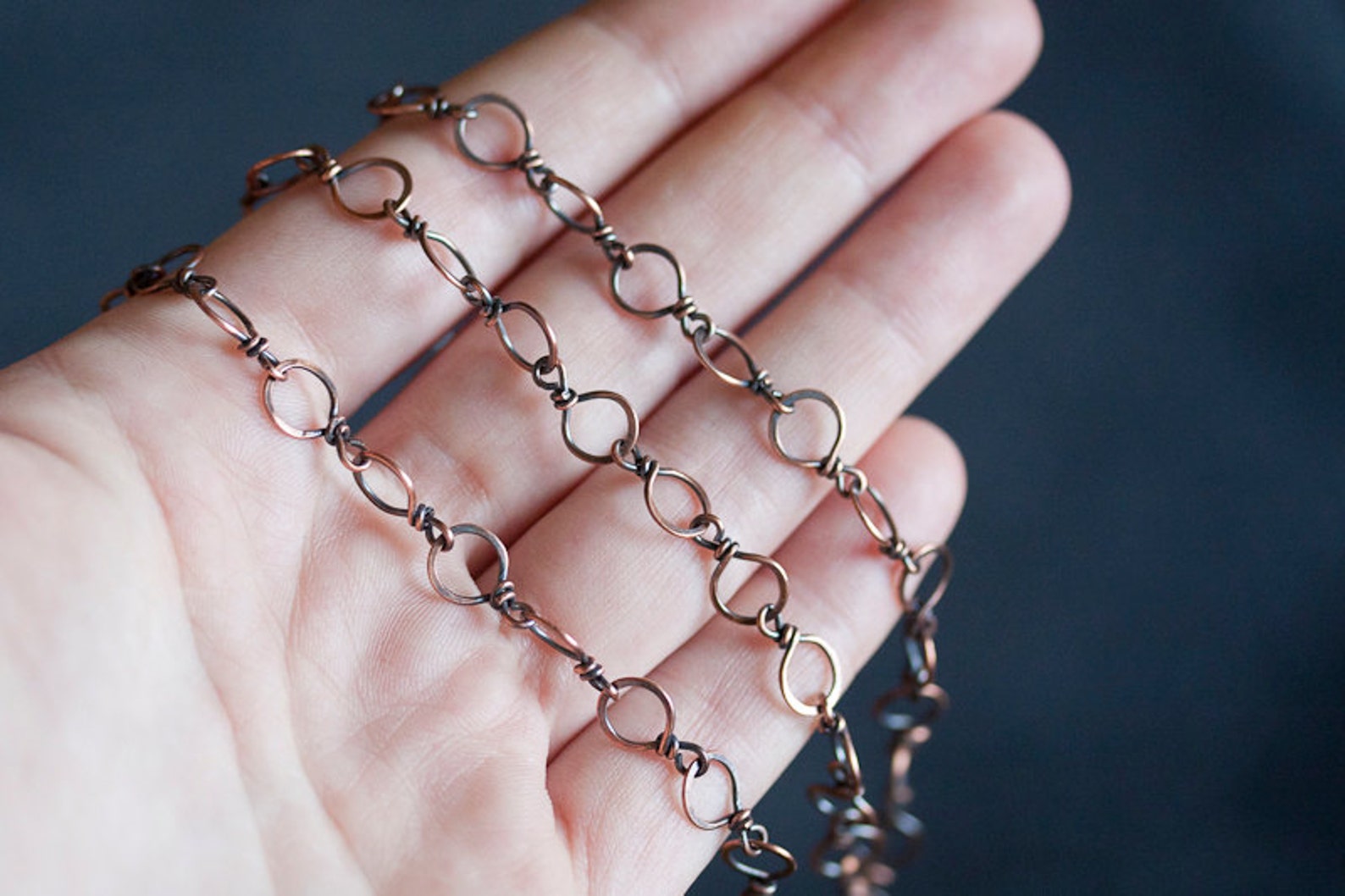 Handmade Copper Chain Necklace Wire Wrapped Hammered Circle Etsy