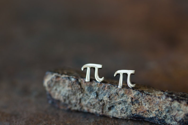 Tiny Handcrafted Greek Letter Pi Stud Earrings, 5mm Sterling Silver π Symbol Studs, Science Geek Gift, Unisex Math Jewelry image 1