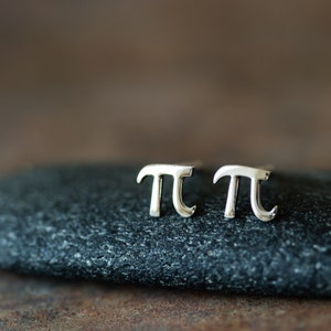 Tiny Handcrafted Greek Letter Pi Stud Earrings, 5mm Sterling Silver π Symbol Studs, Science Geek Gift, Unisex Math Jewelry image 6