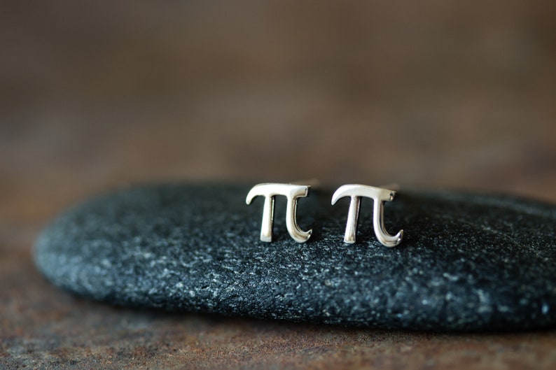 Tiny Handcrafted Greek Letter Pi Stud Earrings, 5mm Sterling Silver π Symbol Studs, Science Geek Gift, Unisex Math Jewelry image 6