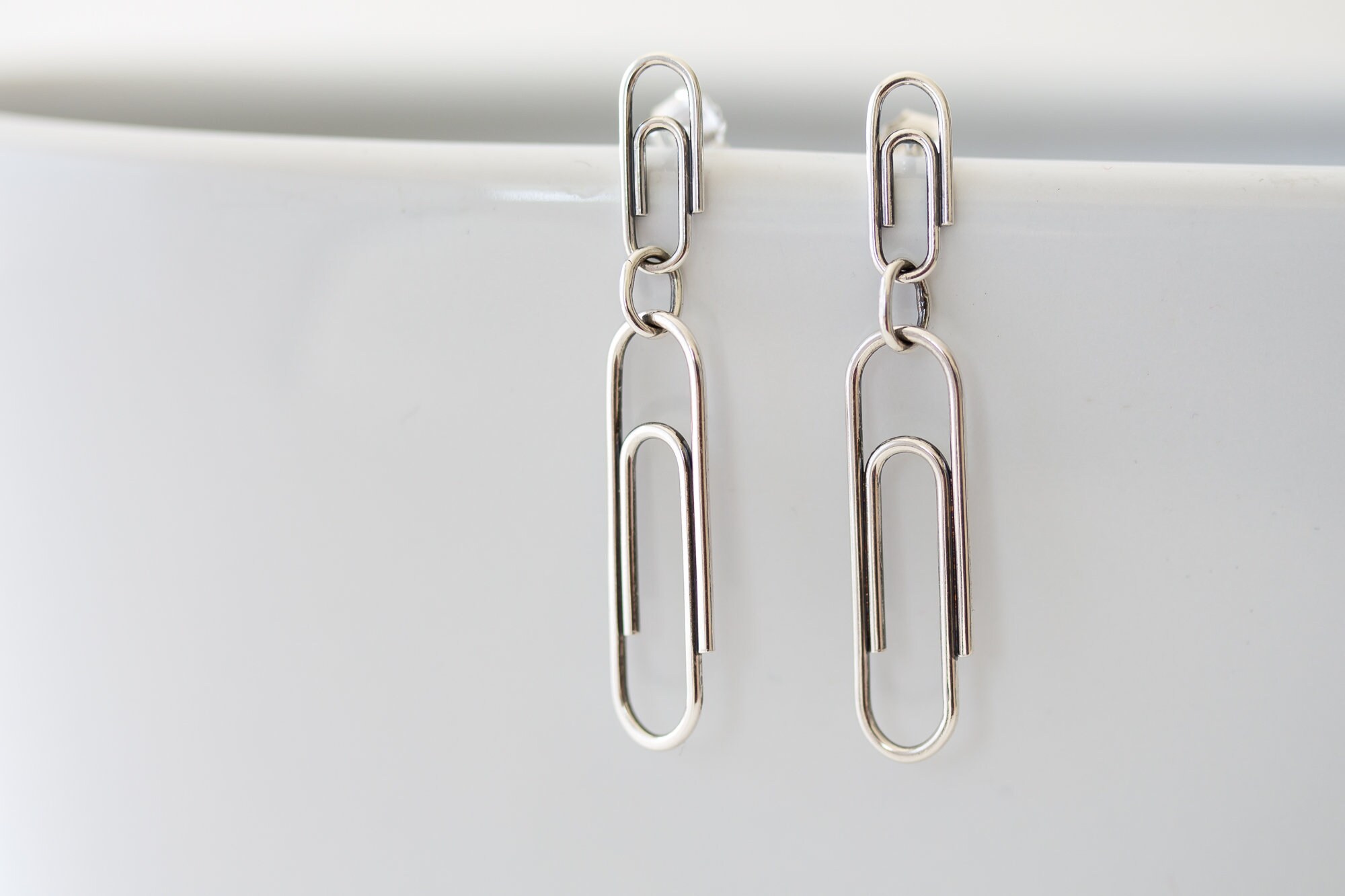 Double Paperclip Earrings Handcrafted 925 Sterling Silver Etsy