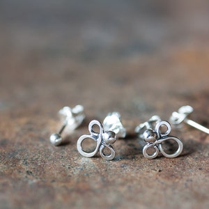 Double piercing earring set, Abstract sterling silver earrings, Tiny silver studs, Simple everyday earrings, Two pairs image 5