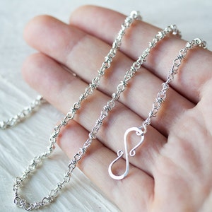 Artisan Handmade Sterling Silver Chain Necklace, wire wrapped bright silver necklace, chain for pendant image 3