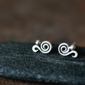 Dainty Spiral Paisley Stud Earrings, Miniature Swirl Ornament, elegant feminine sterling silver stud earrings for everyday image 8