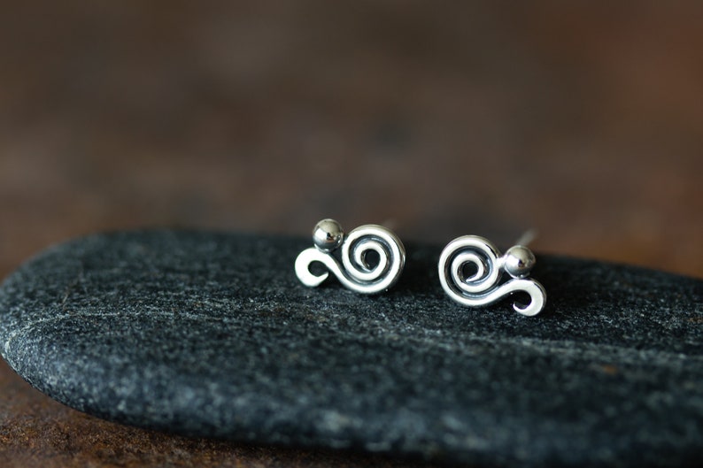 Dainty Spiral Paisley Stud Earrings, Miniature Swirl Ornament, elegant feminine sterling silver stud earrings for everyday image 8