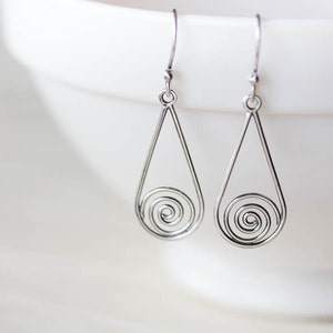 Silver Drop Earrings, 925 sterling silver earrings, metal Celtic spirals in teardrop dangle, Celtic earrings, simple everyday earrings image 3