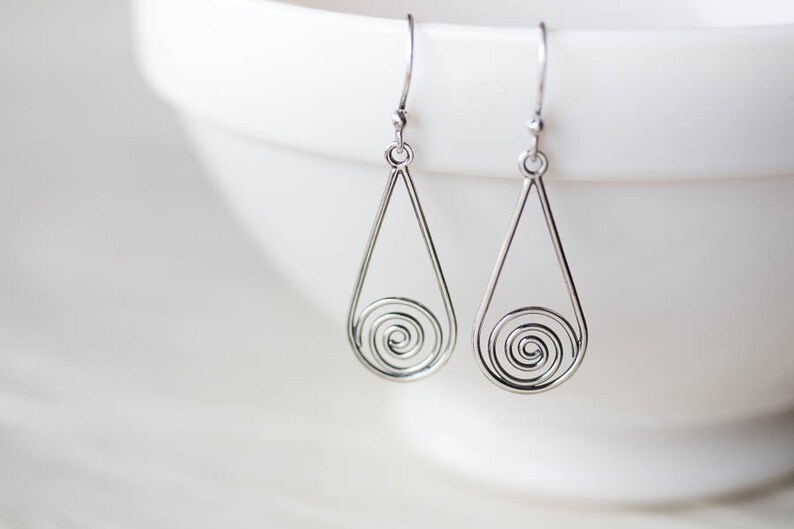 Silver Drop Earrings, 925 sterling silver earrings, metal Celtic spirals in teardrop dangle, Celtic earrings, simple everyday earrings image 3
