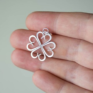 Dainty Four Leaf Clover Pendant, Small Handcrafted Lucky Shamrock, Sterling silver, Good Luck Charm, Artisan Handmade image 4
