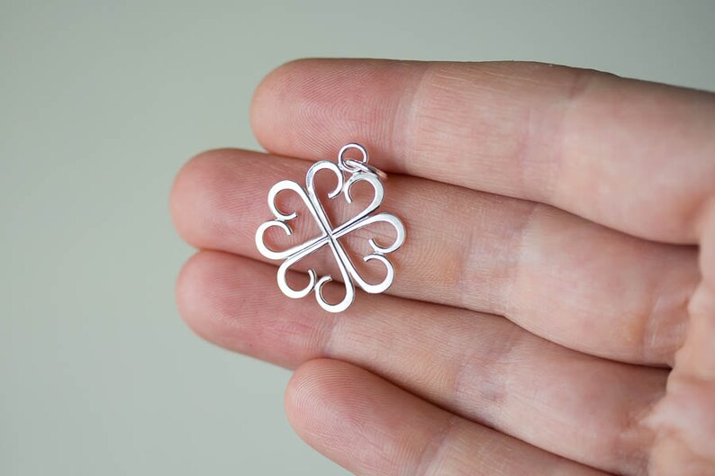 Dainty Four Leaf Clover Pendant, Small Handcrafted Lucky Shamrock, Sterling silver, Good Luck Charm, Artisan Handmade image 4