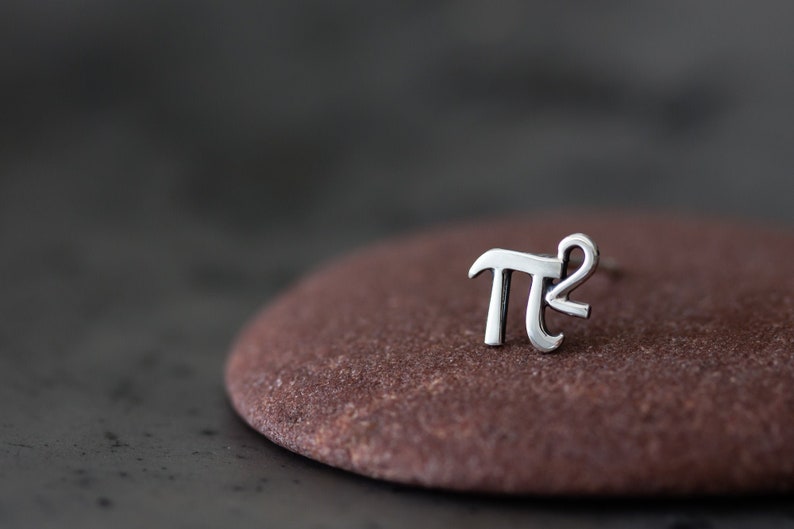 Tiny π Single Stud Earring, 5mm Greek Alphabet Letter Pi Squared, Sterling Silver Stud, Science Geek Gift, Math Jewelry for man or woman image 2