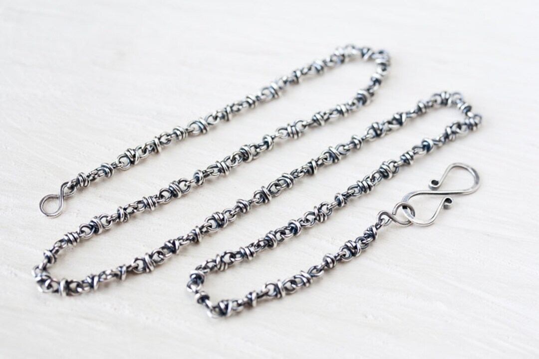 Unique Sterling Silver Chain Necklace, Handcrafted Oxidized Silver ...