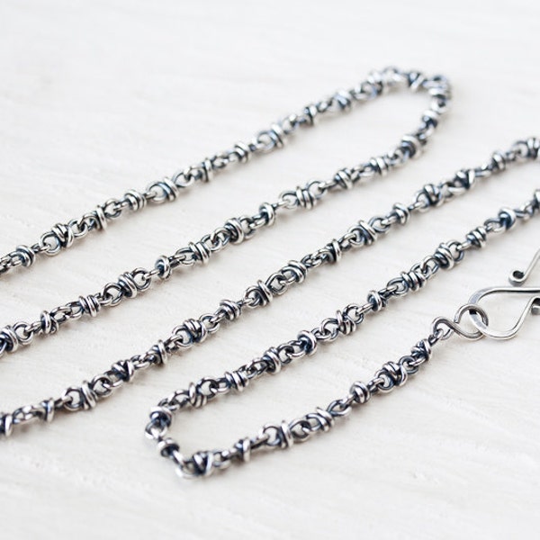 Unique Sterling Silver Chain Necklace, handcrafted oxidized silver necklace, infinity clasp, artisan jewelry, chain for pendant