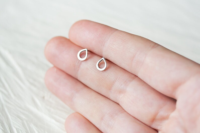 Tiny Teardrop Stud Earrings Contemporary Sterling Silver Etsy