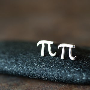 Tiny Handcrafted Greek Letter Pi Stud Earrings, 5mm Sterling Silver π Symbol Studs, Science Geek Gift, Unisex Math Jewelry image 3