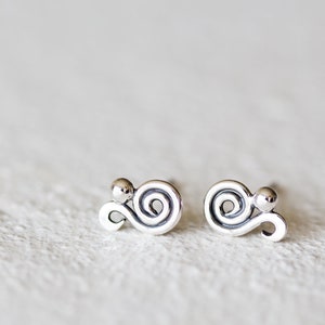 Dainty Spiral Paisley Stud Earrings, Miniature Swirl Ornament, elegant feminine sterling silver stud earrings for everyday image 9